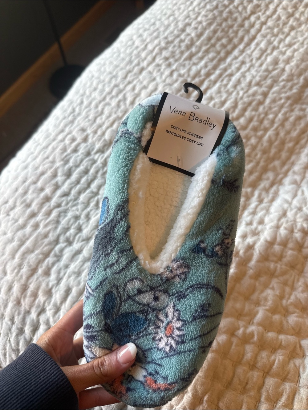 Vera Bradley Floral Cozy Slip-On Slippers - Mint Green & Blue